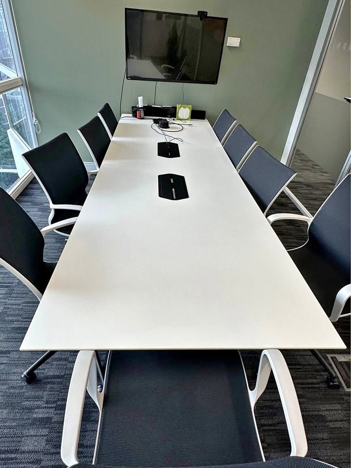 Used Boardroom Table White Frovi Large with Power Modules W3000 x W1200