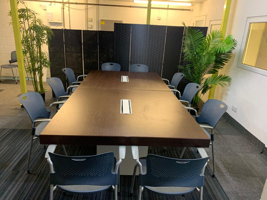 Used 2 Walnut and White Extra Large Wood Finish Square Cube Base  Office Meeting Conference Boardroom Table 280cm x 140cm