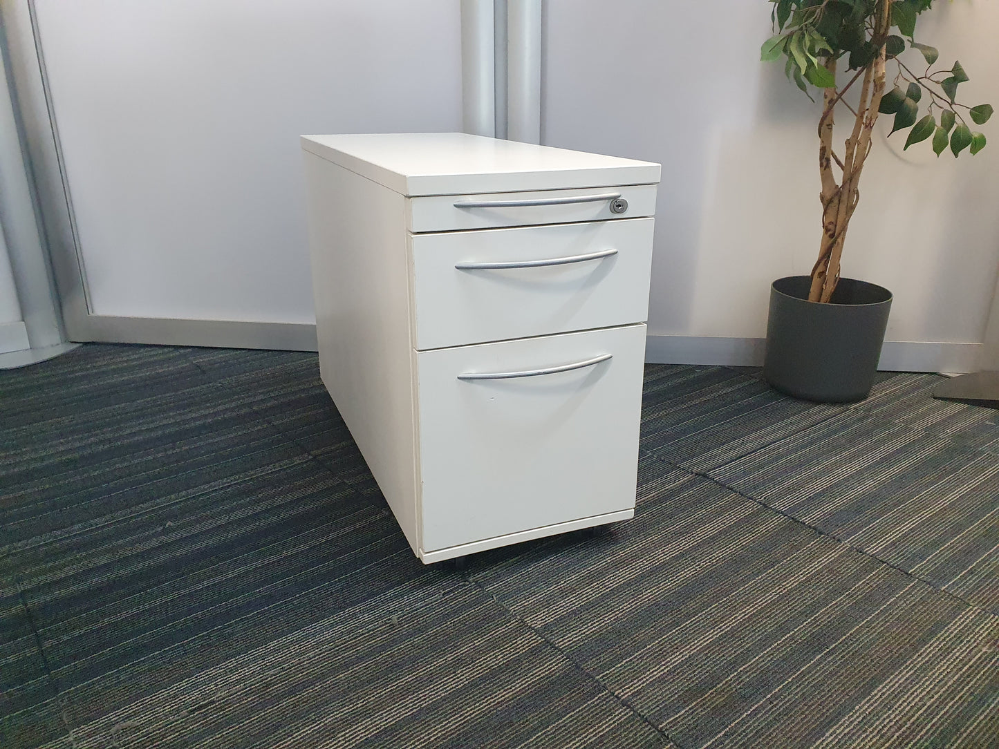 Slimline long office drawer in light grey