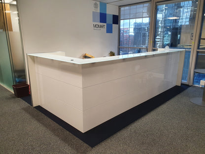 Used Second hand L Shape Corner White Reception Desk 382cm x 156cm