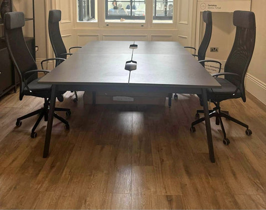 Used Pod Bench Desk in Dark Grey 4 or 6 seater- 4 pod 240cm x 160cm or 6 pod 360cm x 160cm