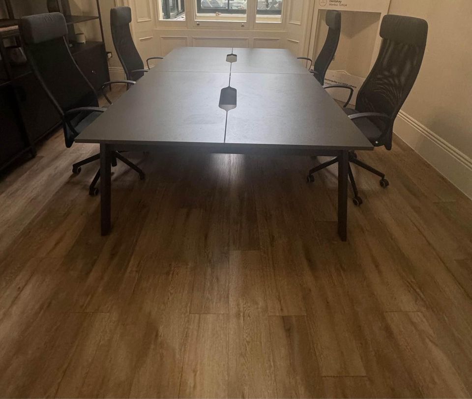 Used Pod Bench Desk in Dark Grey 4 or 6 seater- 4 pod 240cm x 160cm or 6 pod 360cm x 160cm