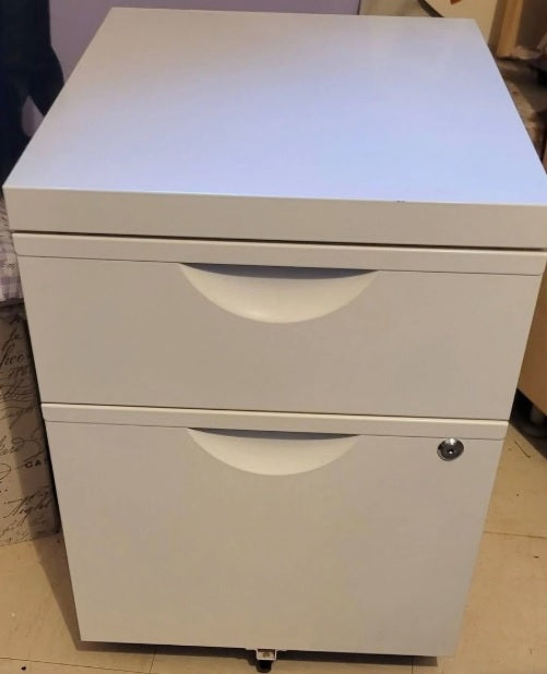 Used IKEA Erik White Metal Office pedestal with 2 Drawers on Wheels