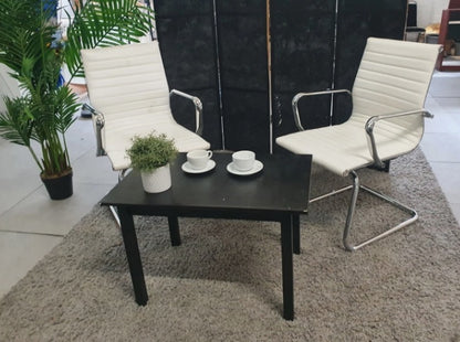 Set of 2 White Chrome Conference Meeting Chair, Ribbed Leather