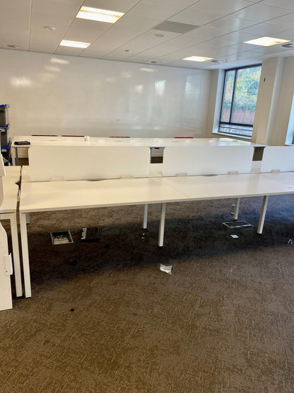 Used White 6 Seater Office Hot Desk Pod 140cm x 80cm per tabletop