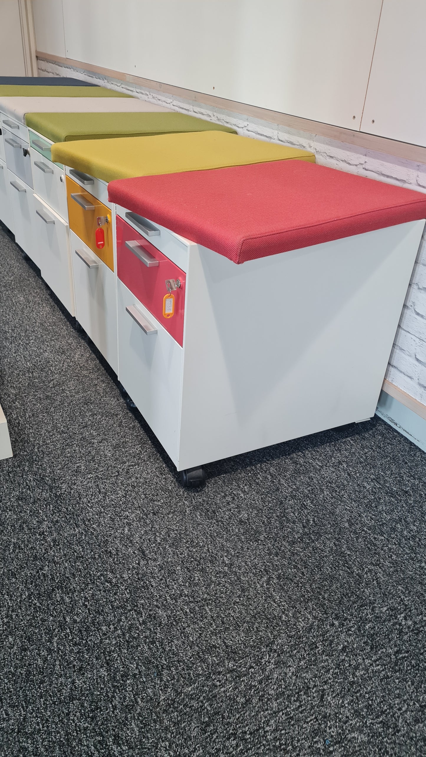 Gloss Office Contrast White / Coloured  3 Drawers Pedestals