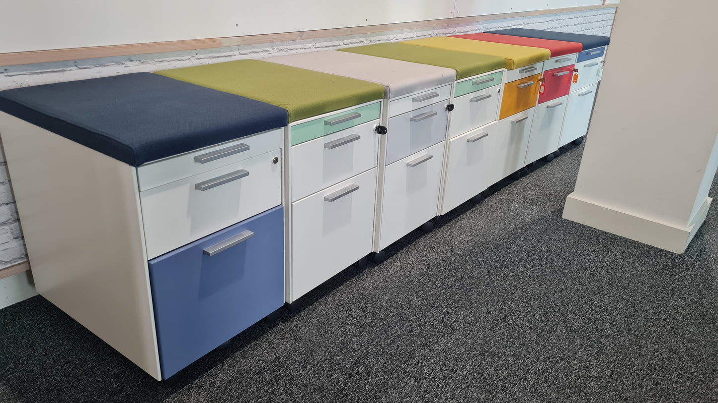 Gloss Office Contrast White / Coloured  3 Drawers Pedestals