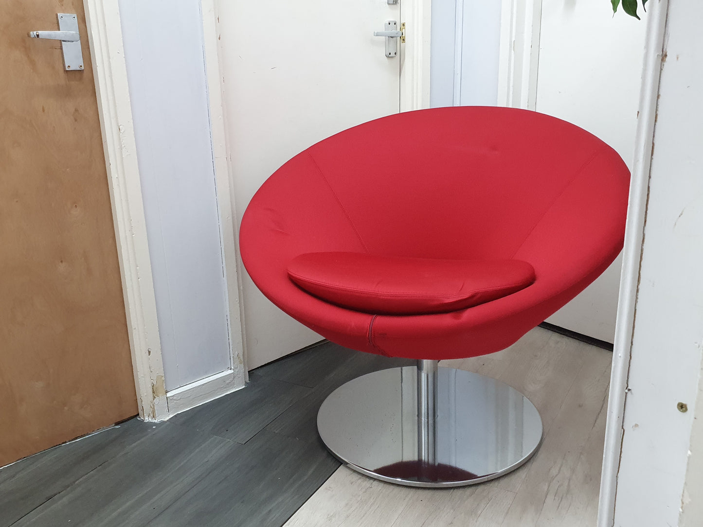 Red Allermuir Lounge chair and chrome base