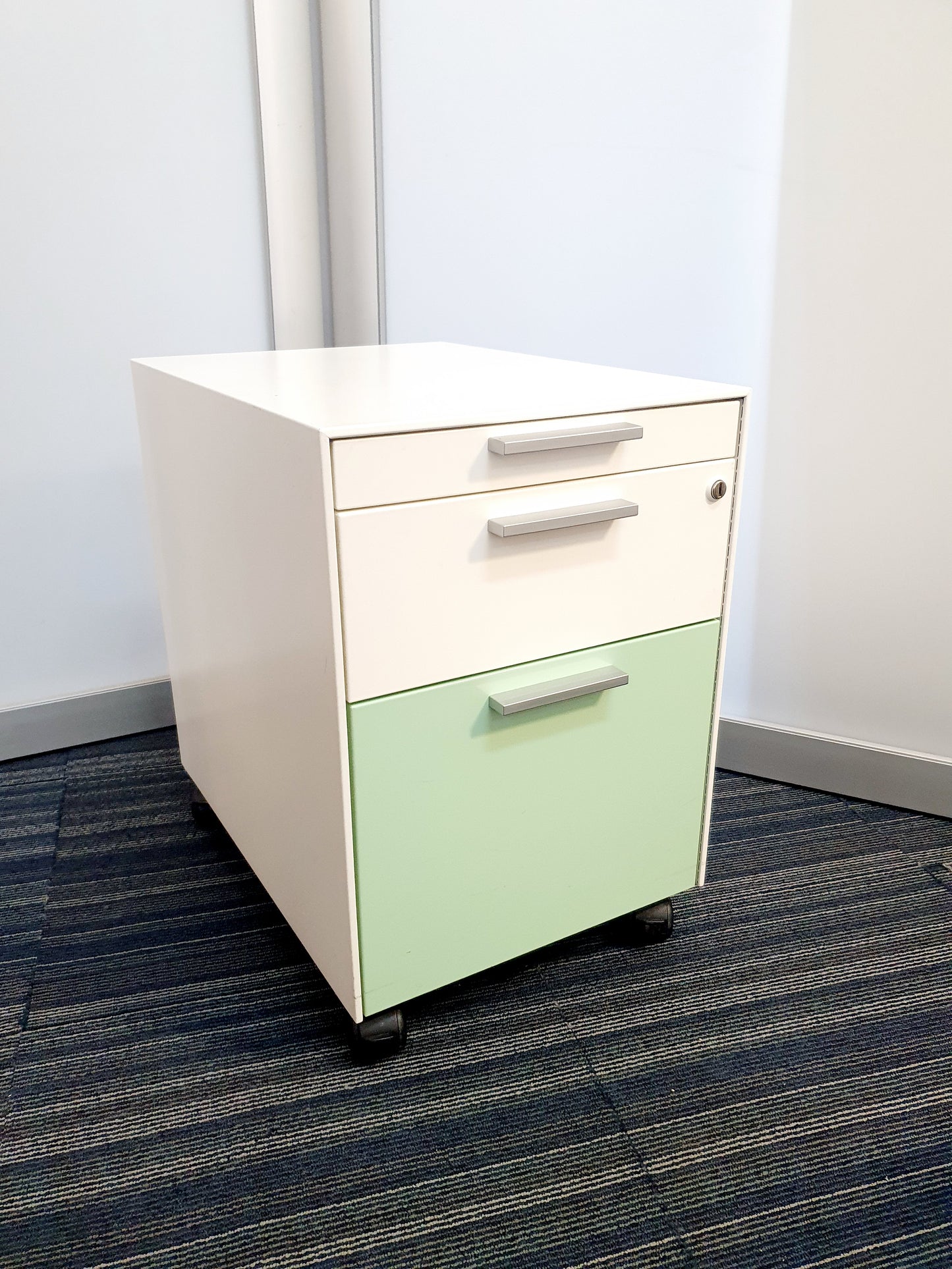 Gloss Office Contrast White / Coloured  3 Drawers Pedestals