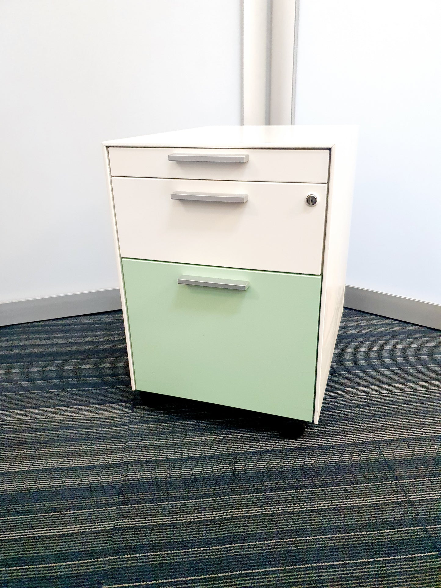 Gloss Office Contrast White / Coloured  3 Drawers Pedestals