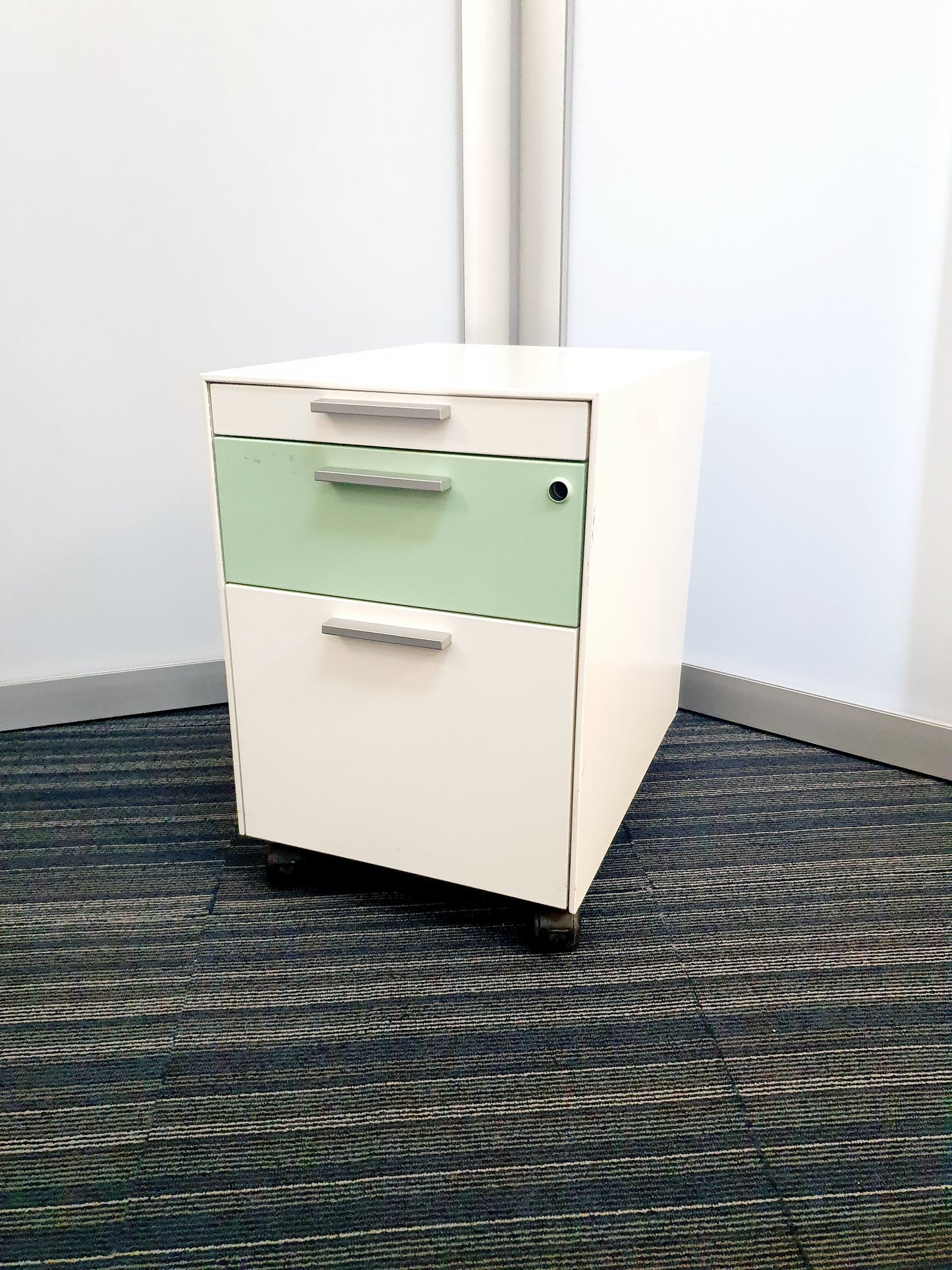 Gloss Office Contrast White / Coloured  3 Drawers Pedestals