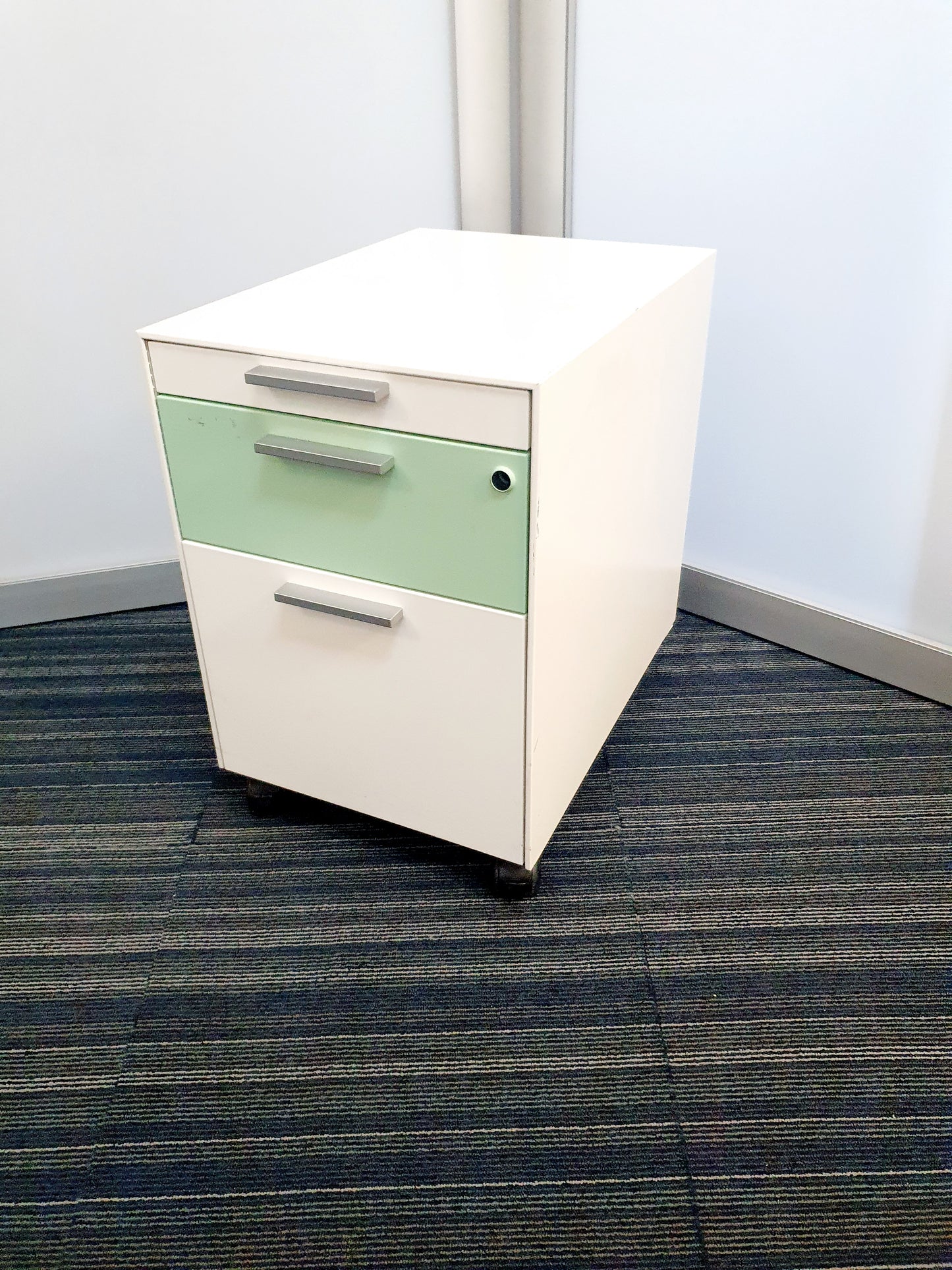 Gloss Office Contrast White / Coloured  3 Drawers Pedestals