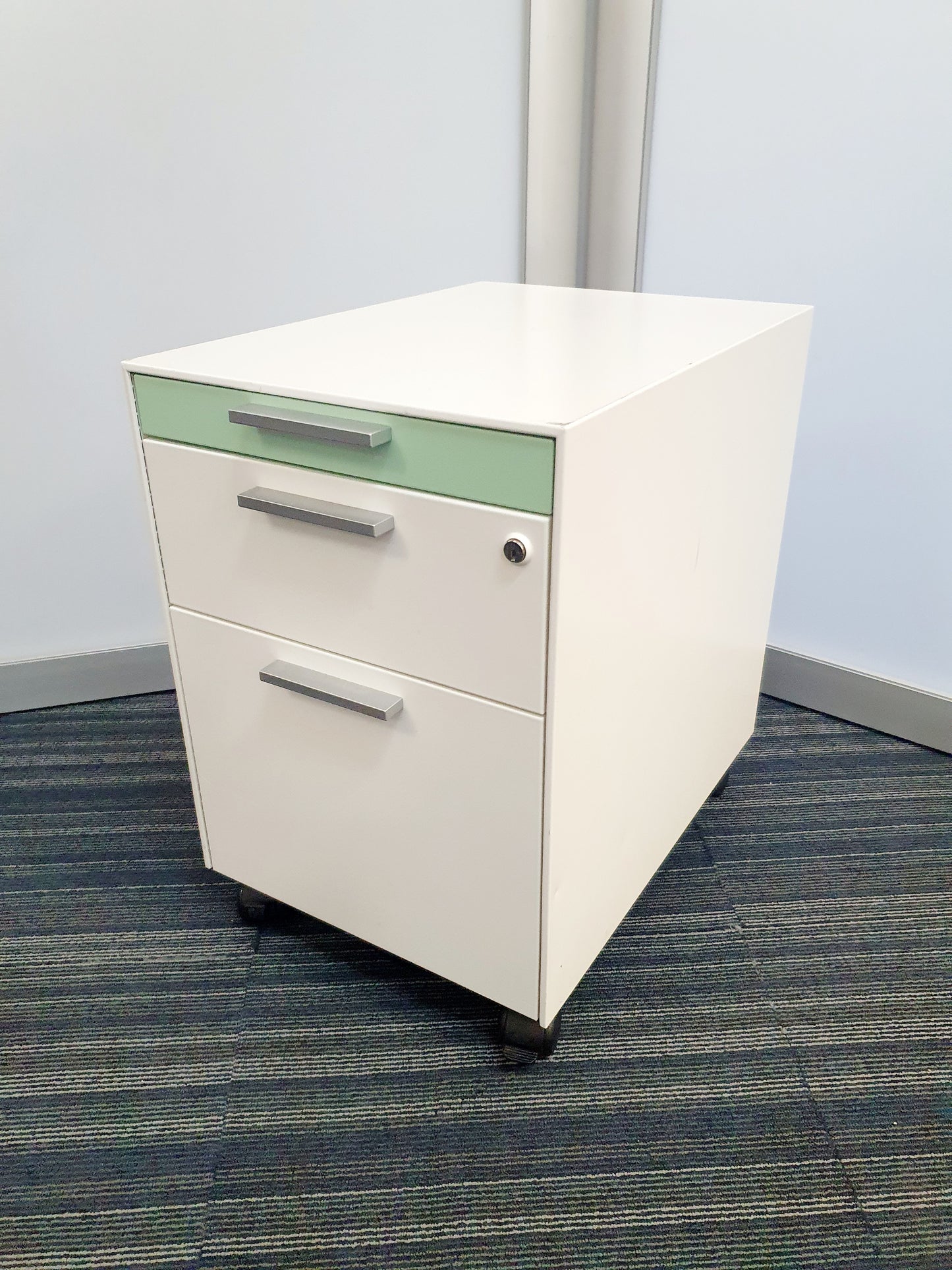 Gloss Office Contrast White / Coloured  3 Drawers Pedestals