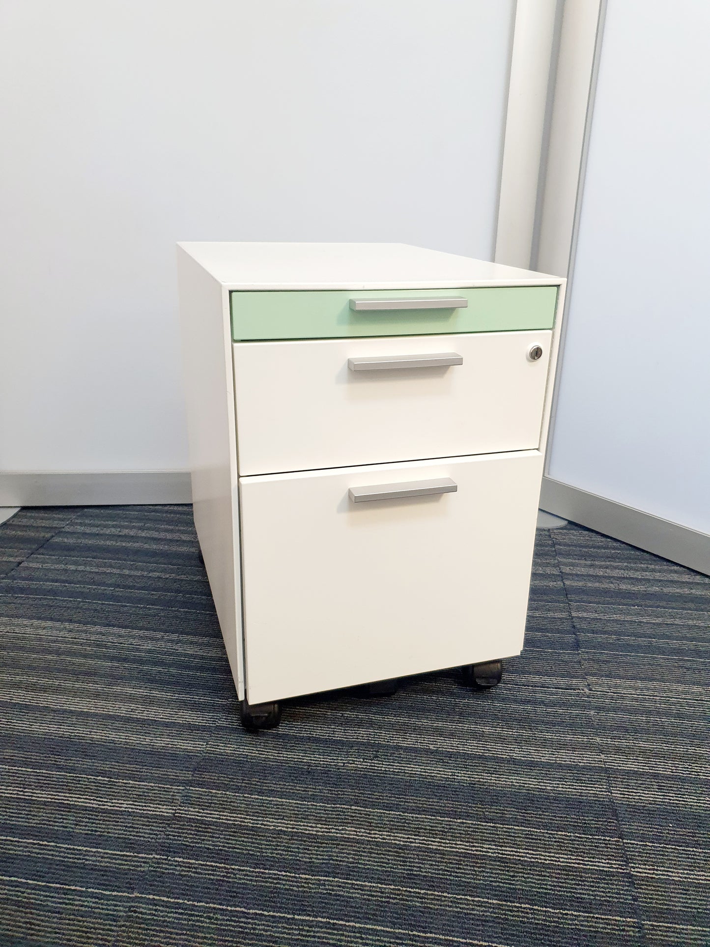 Gloss Office Contrast White / Coloured  3 Drawers Pedestals